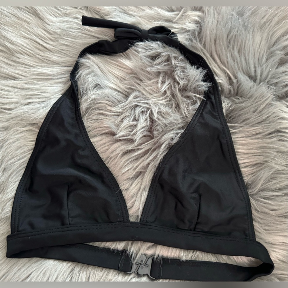 NEW Swimsuit Bikini top black tie neck clip back XS
